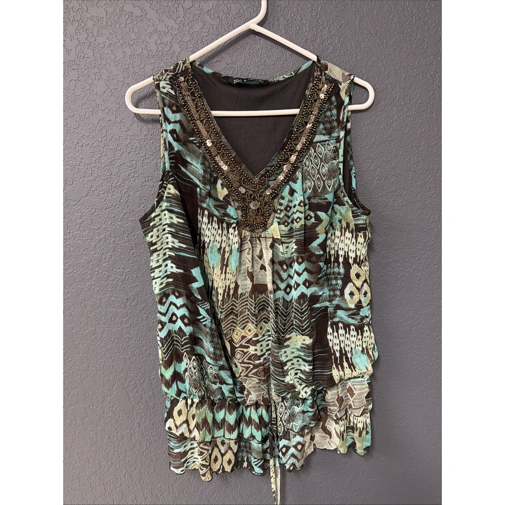 Zac & Rachel Sequin Beaded Top XL Fairy Grunge‎ Fairycore Y2K Tribal Boho